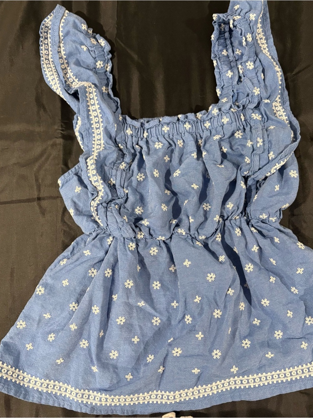 Milkmaid Cornflower Blue Babydoll Tank Ruffle Sleeve Embroidered Cottagecore sm